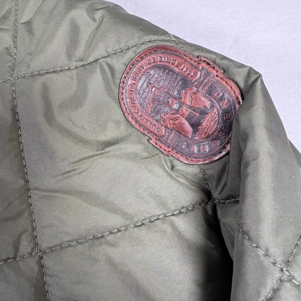Lands End Primaloft Hybrid Quilted Jacket Mens Large Olive Green Corduroy Trim